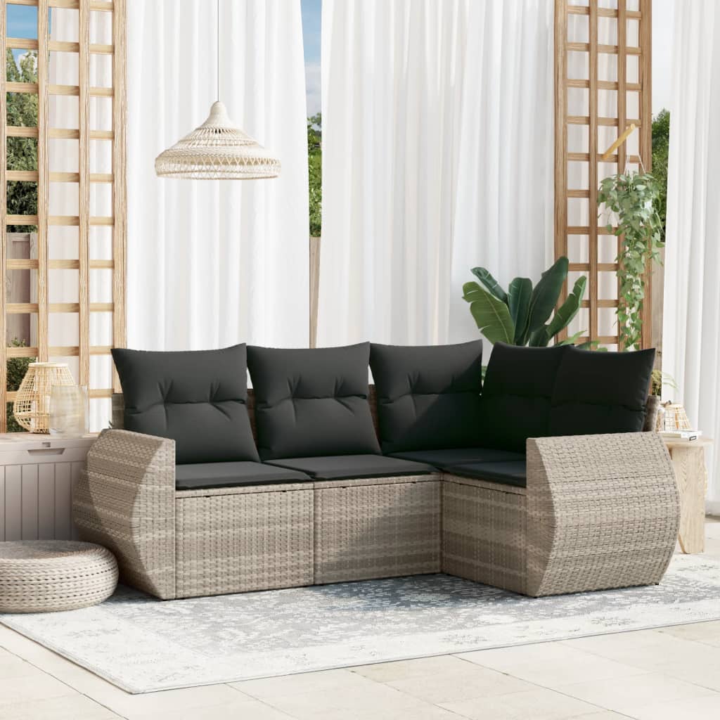 4-delige Loungeset met kussens poly rattan lichtgrijs is nu te koop bij PeponiXL, paradijselijk wonen!