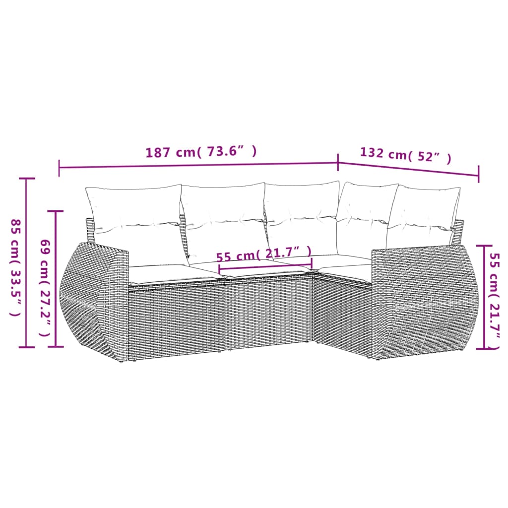4-delige Loungeset met kussens poly rattan bruin is nu te koop bij PeponiXL, paradijselijk wonen!