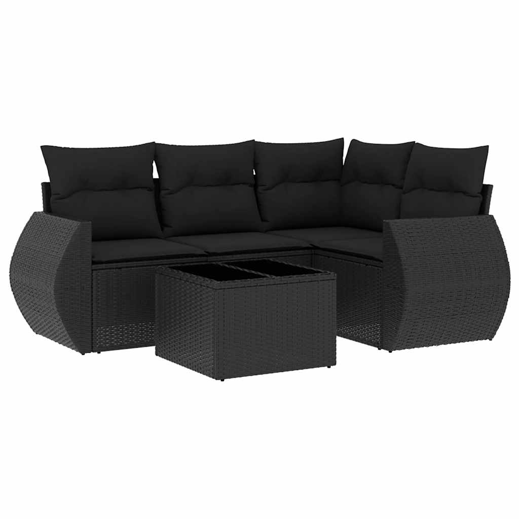 5-delige Loungeset met kussens poly rattan zwart is nu te koop bij PeponiXL, paradijselijk wonen!