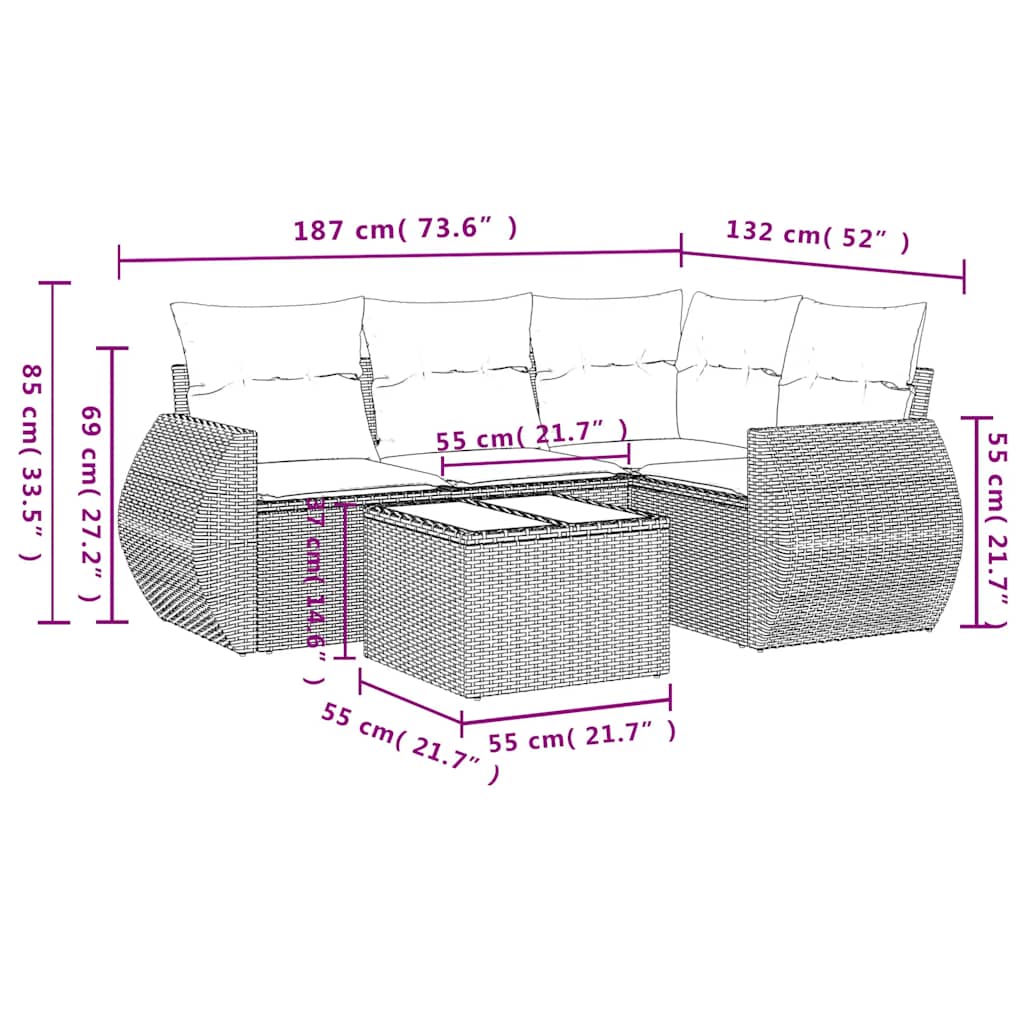 5-delige Loungeset met kussens poly rattan zwart is nu te koop bij PeponiXL, paradijselijk wonen!