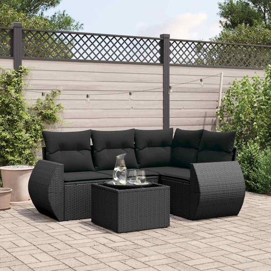 5-delige Loungeset met kussens poly rattan zwart is nu te koop bij PeponiXL, paradijselijk wonen!