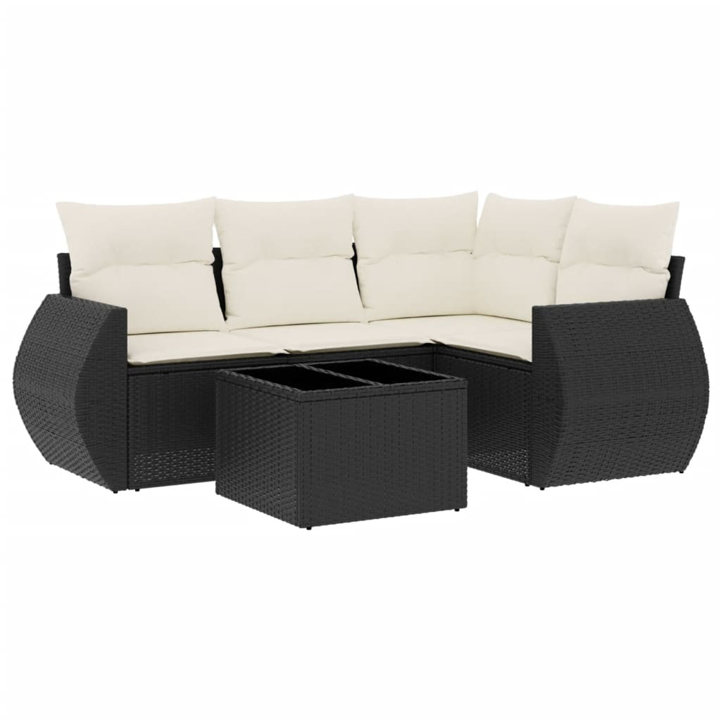 5-delige Loungeset met kussens poly rattan zwart is nu te koop bij PeponiXL, paradijselijk wonen!