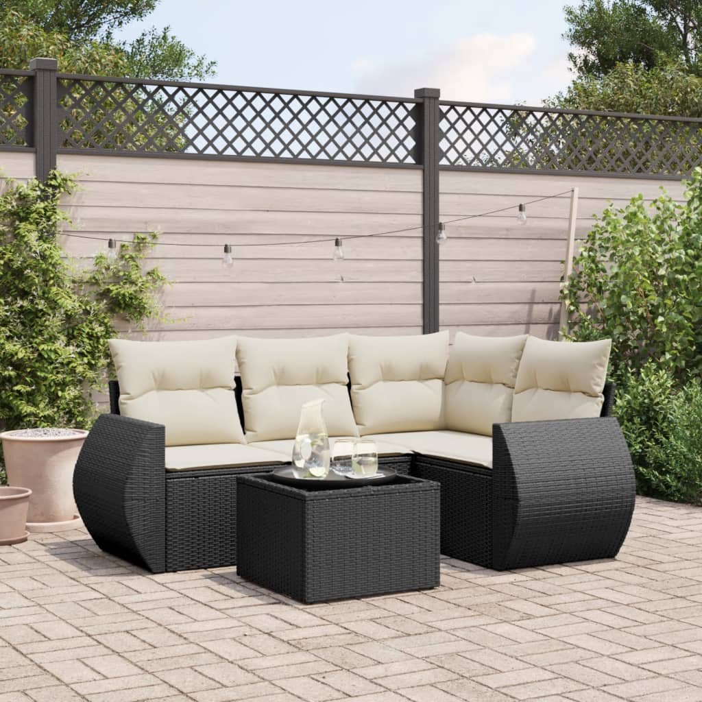 5-delige Loungeset met kussens poly rattan zwart is nu te koop bij PeponiXL, paradijselijk wonen!