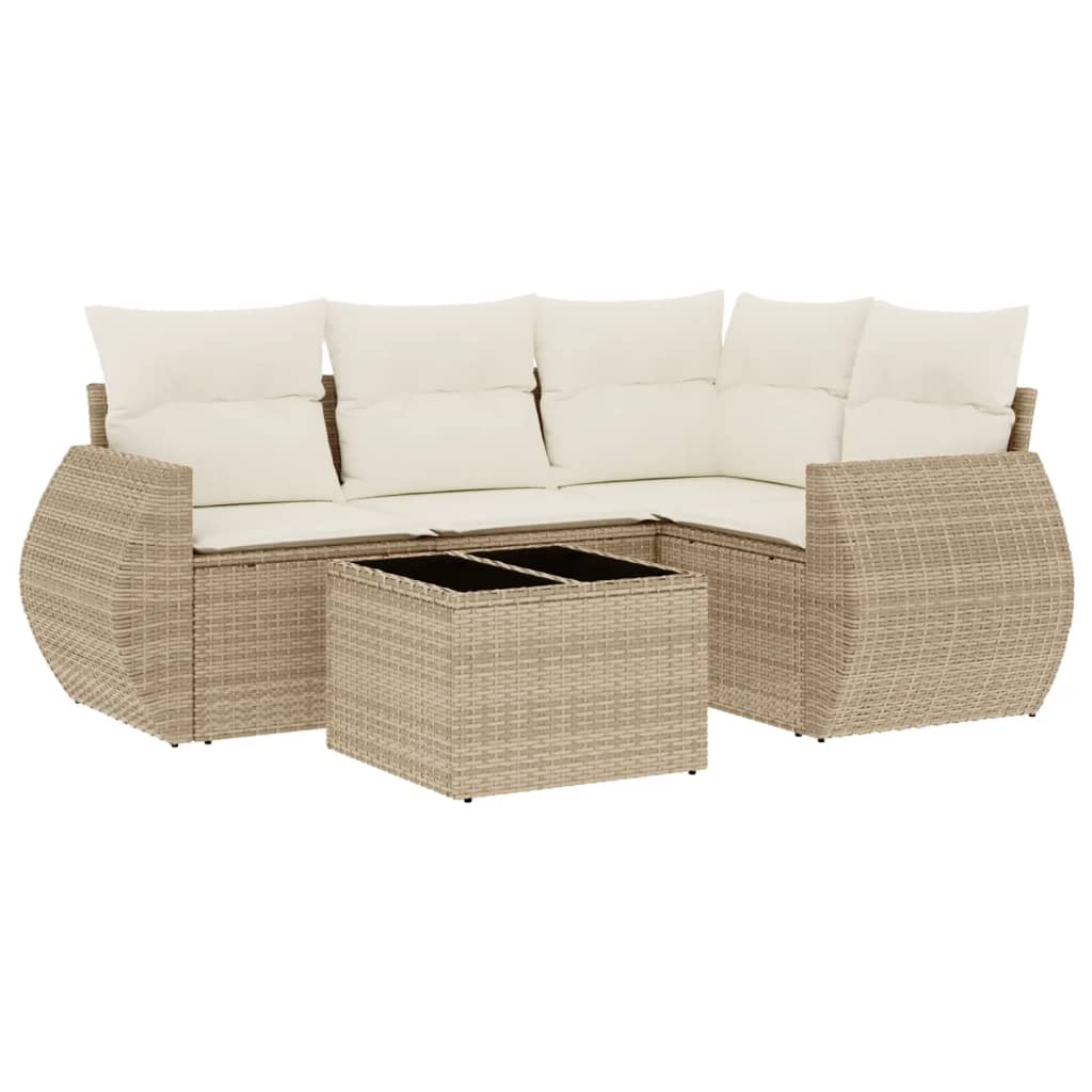 5-delige Loungeset met kussens poly rattan beige is nu te koop bij PeponiXL, paradijselijk wonen!