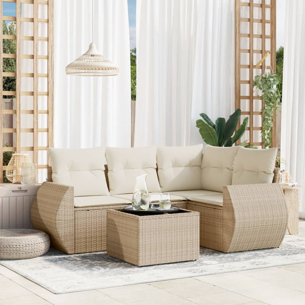 5-delige Loungeset met kussens poly rattan beige is nu te koop bij PeponiXL, paradijselijk wonen!