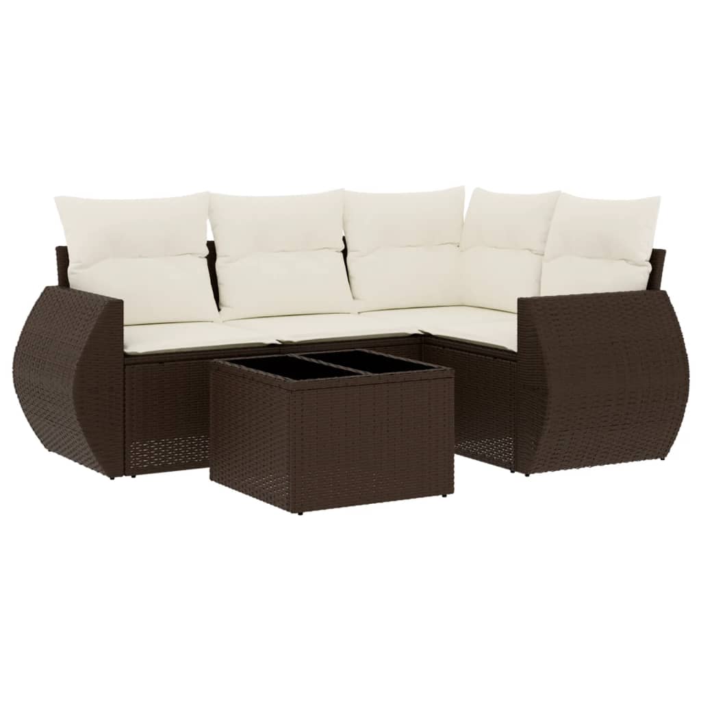 5-delige Loungeset met kussens poly rattan bruin is nu te koop bij PeponiXL, paradijselijk wonen!