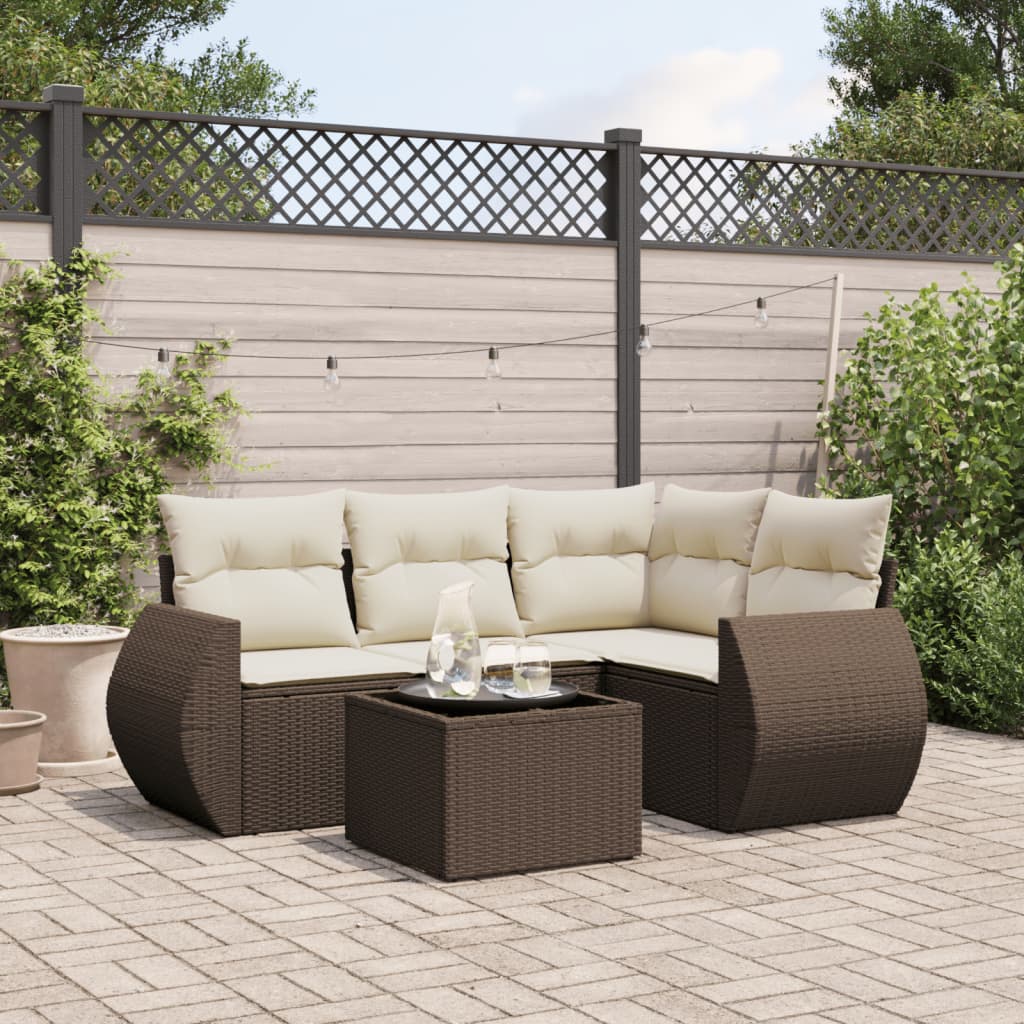 5-delige Loungeset met kussens poly rattan bruin is nu te koop bij PeponiXL, paradijselijk wonen!