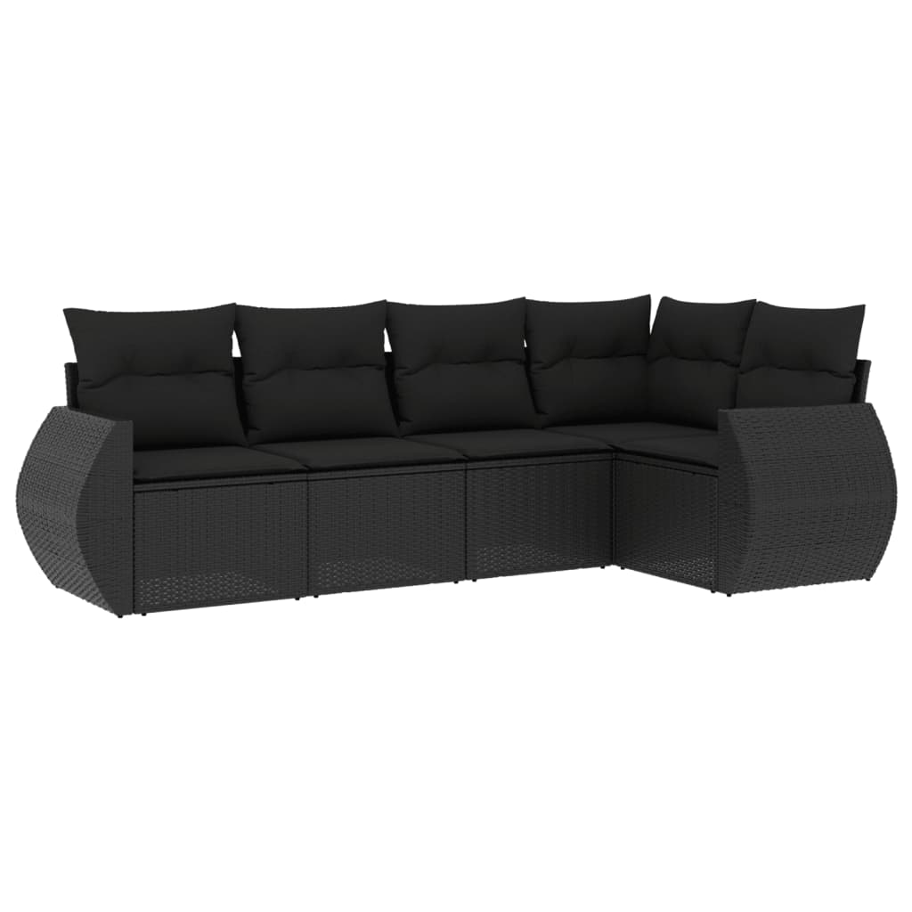 5-delige Loungeset met kussens poly rattan zwart is nu te koop bij PeponiXL, paradijselijk wonen!