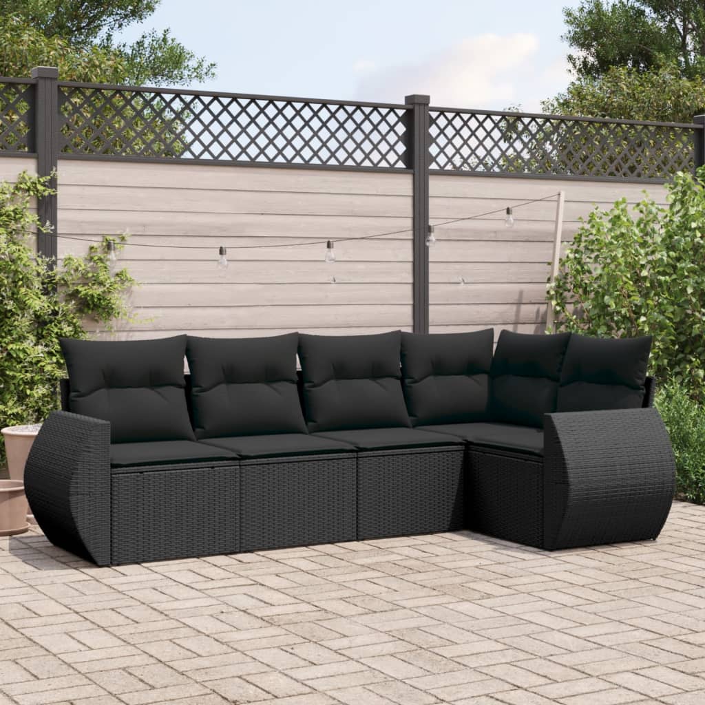 5-delige Loungeset met kussens poly rattan zwart is nu te koop bij PeponiXL, paradijselijk wonen!