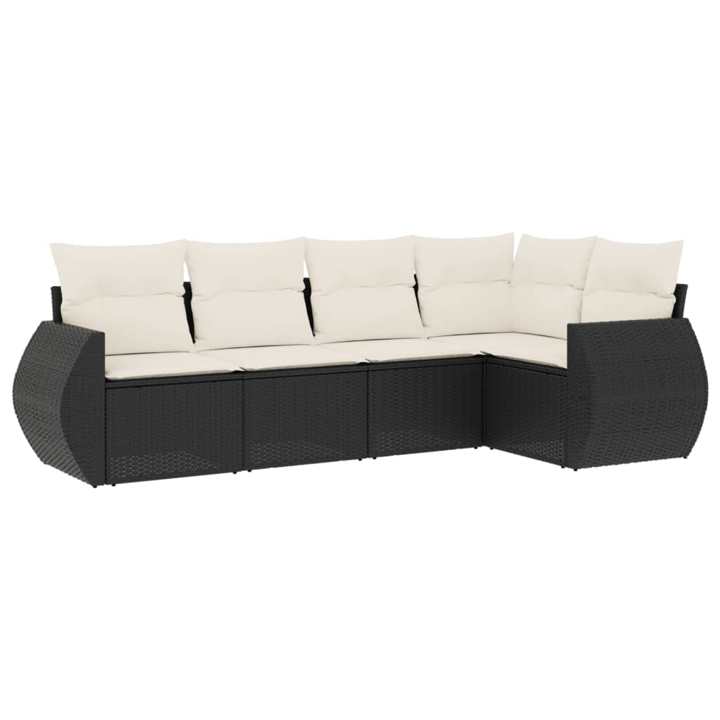 5-delige Loungeset met kussens poly rattan zwart is nu te koop bij PeponiXL, paradijselijk wonen!