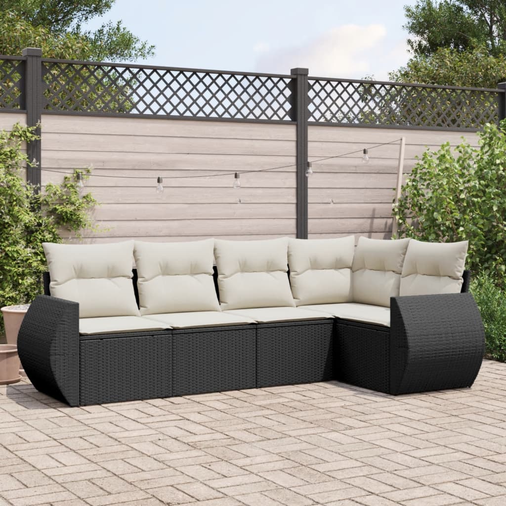 5-delige Loungeset met kussens poly rattan zwart is nu te koop bij PeponiXL, paradijselijk wonen!