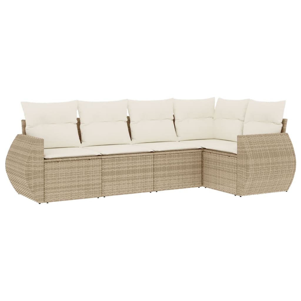 5-delige Loungeset met kussens poly rattan beige is nu te koop bij PeponiXL, paradijselijk wonen!