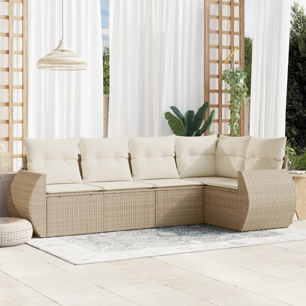 5-delige Loungeset met kussens poly rattan beige is nu te koop bij PeponiXL, paradijselijk wonen!