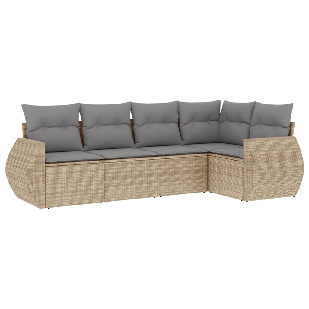 5-delige Loungeset met kussens poly rattan beige is nu te koop bij PeponiXL, paradijselijk wonen!