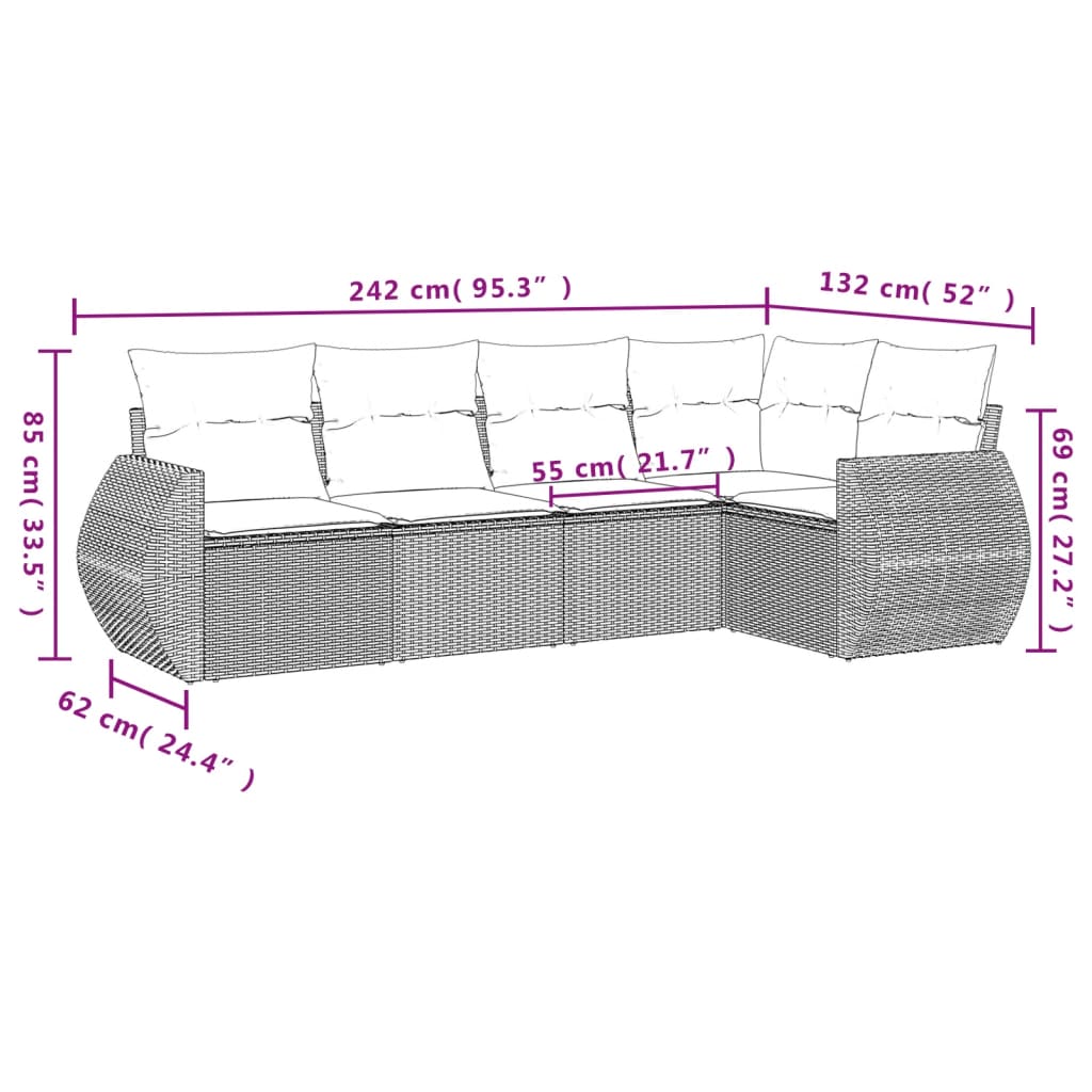 5-delige Loungeset met kussens poly rattan beige is nu te koop bij PeponiXL, paradijselijk wonen!