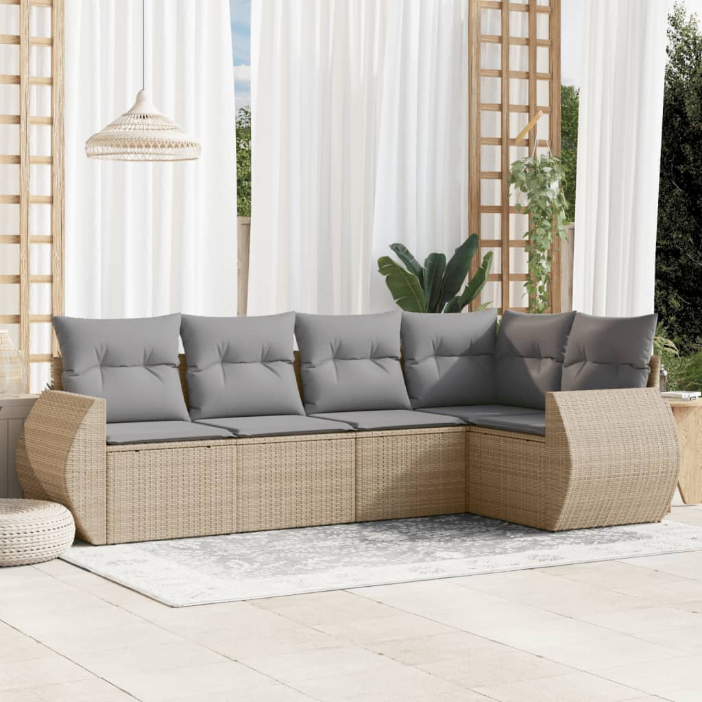 5-delige Loungeset met kussens poly rattan beige is nu te koop bij PeponiXL, paradijselijk wonen!