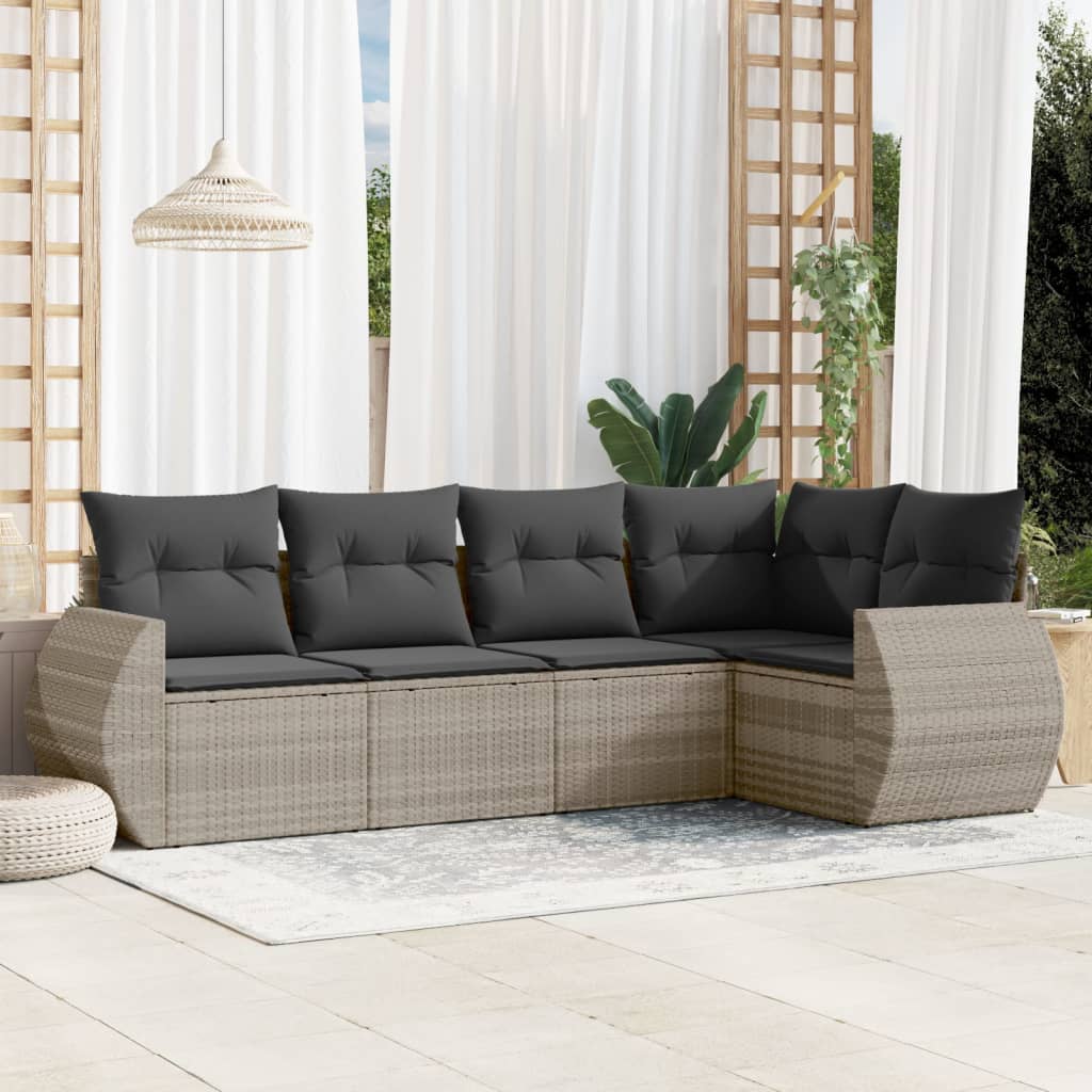 5-delige Loungeset met kussens poly rattan lichtgrijs is nu te koop bij PeponiXL, paradijselijk wonen!