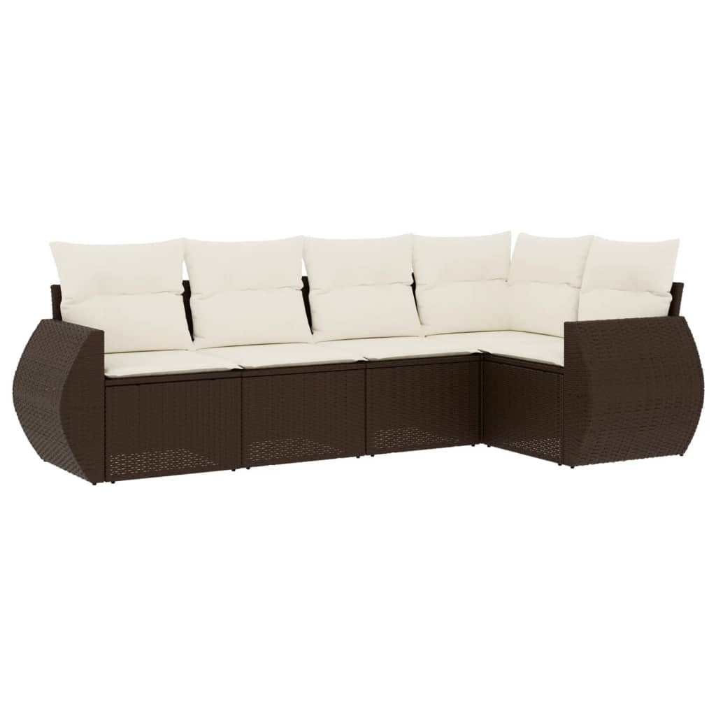 5-delige Loungeset met kussens poly rattan bruin is nu te koop bij PeponiXL, paradijselijk wonen!