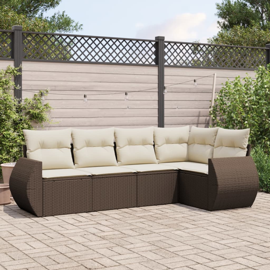 5-delige Loungeset met kussens poly rattan bruin is nu te koop bij PeponiXL, paradijselijk wonen!