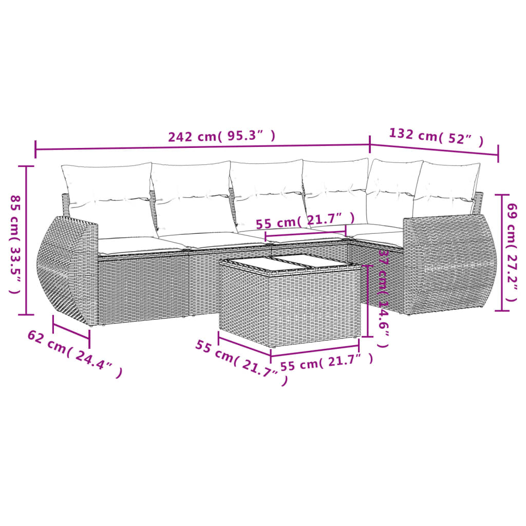 6-delige Loungeset met kussens poly rattan zwart is nu te koop bij PeponiXL, paradijselijk wonen!