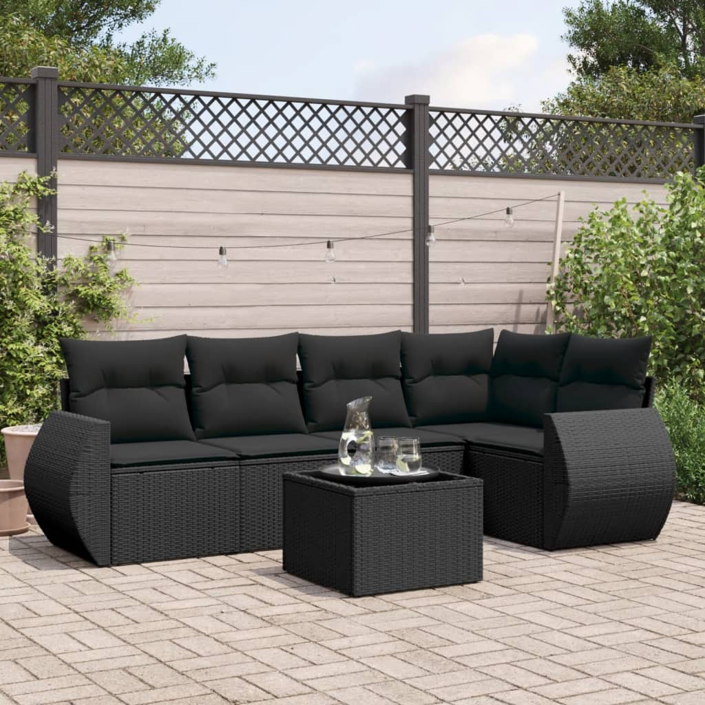 6-delige Loungeset met kussens poly rattan zwart is nu te koop bij PeponiXL, paradijselijk wonen!