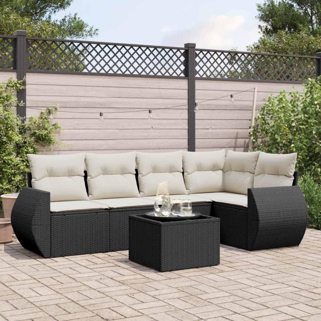 6-delige Loungeset met kussens poly rattan zwart is nu te koop bij PeponiXL, paradijselijk wonen!