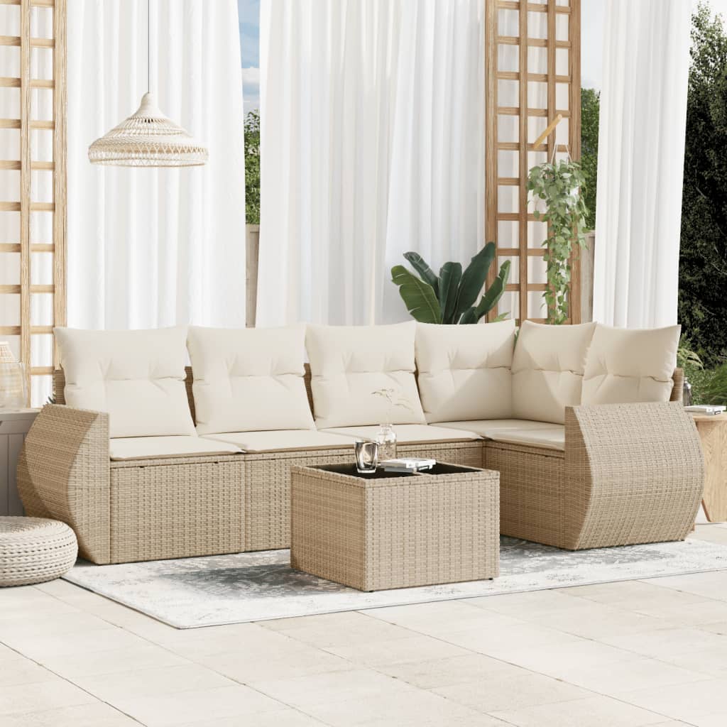 6-delige Loungeset met kussens poly rattan beige is nu te koop bij PeponiXL, paradijselijk wonen!