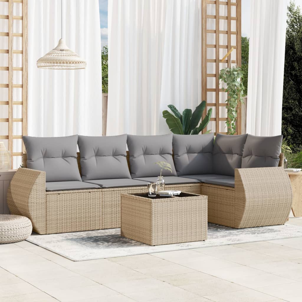 6-delige Loungeset met kussens poly rattan beige is nu te koop bij PeponiXL, paradijselijk wonen!