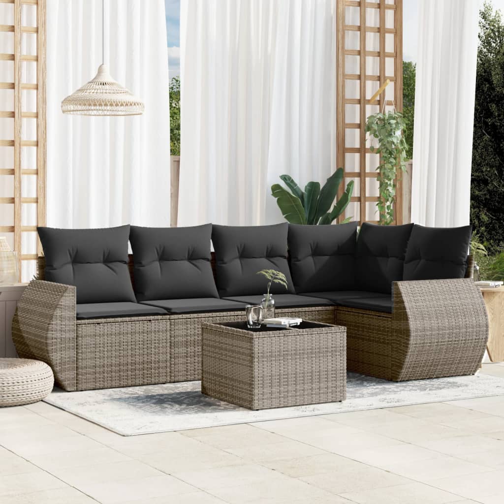 6-delige Loungeset met kussens poly rattan grijs is nu te koop bij PeponiXL, paradijselijk wonen!