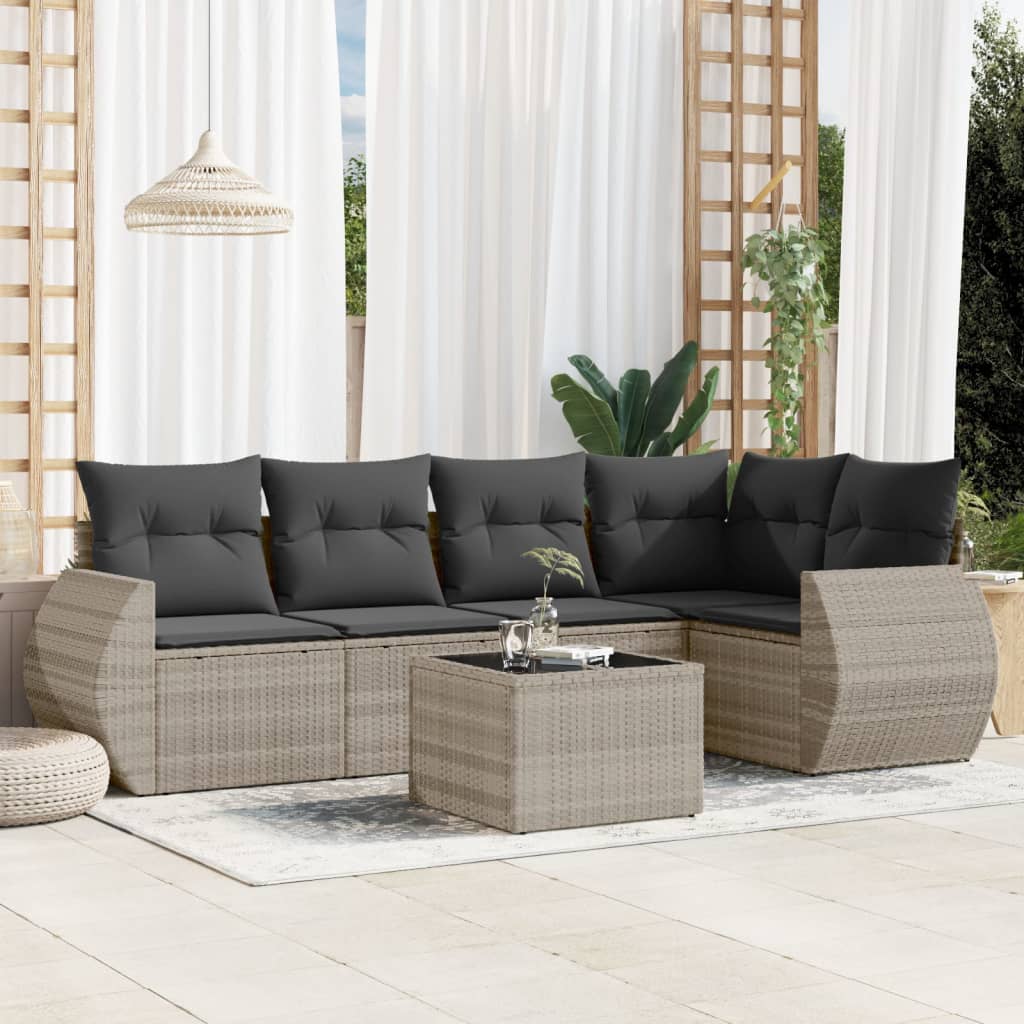 6-delige Loungeset met kussens poly rattan lichtgrijs is nu te koop bij PeponiXL, paradijselijk wonen!