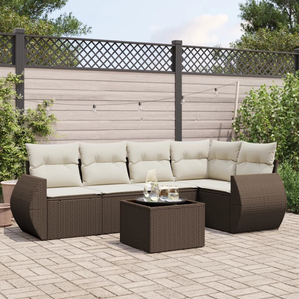 6-delige Loungeset met kussens poly rattan bruin is nu te koop bij PeponiXL, paradijselijk wonen!