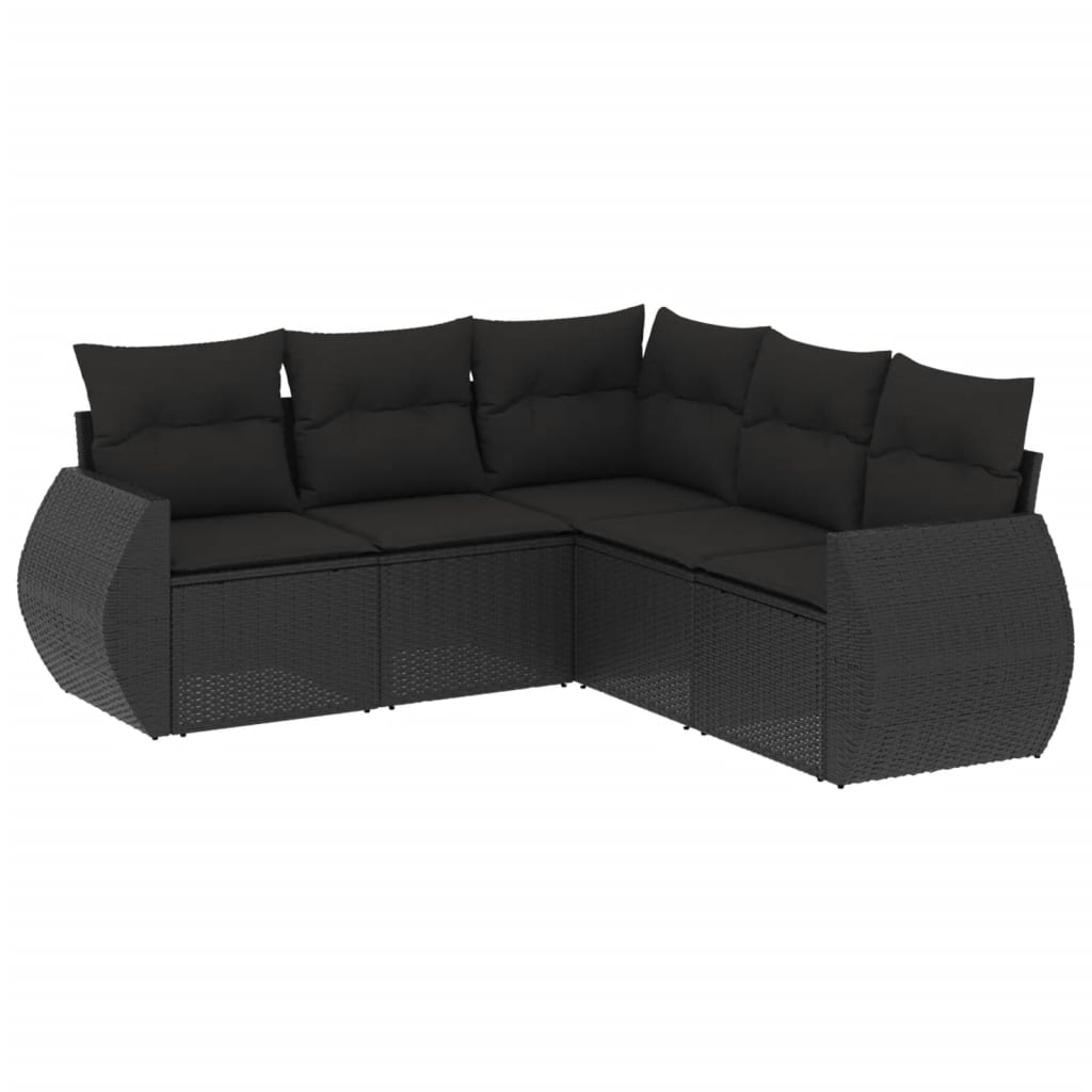 5-delige Loungeset met kussens poly rattan zwart is nu te koop bij PeponiXL, paradijselijk wonen!