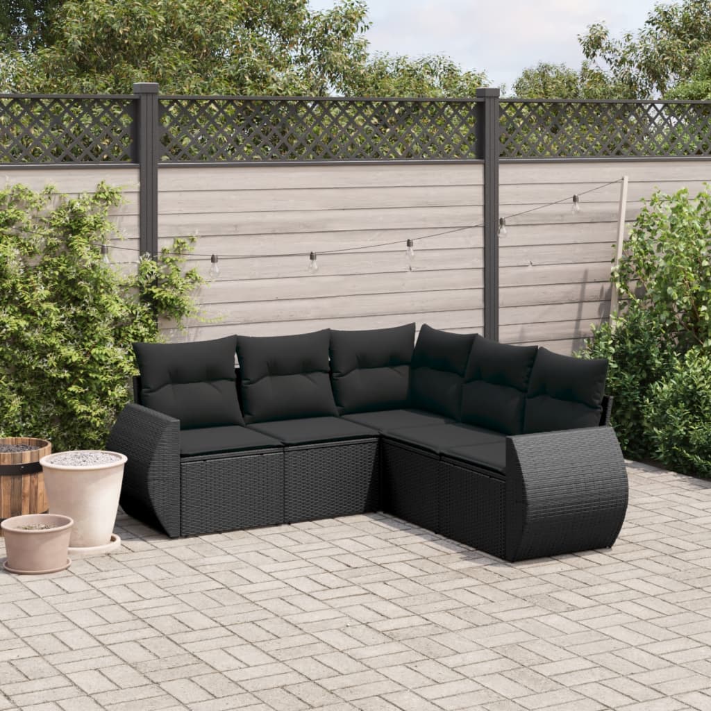 5-delige Loungeset met kussens poly rattan zwart is nu te koop bij PeponiXL, paradijselijk wonen!