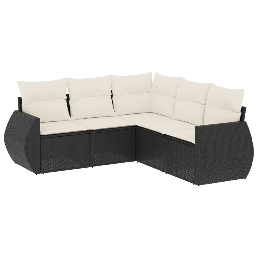 5-delige Loungeset met kussens poly rattan zwart is nu te koop bij PeponiXL, paradijselijk wonen!