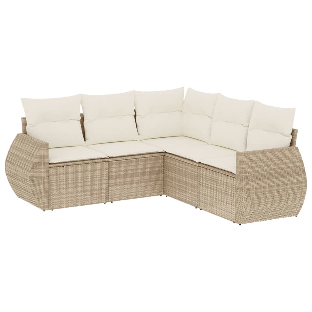 5-delige Loungeset met kussens poly rattan beige is nu te koop bij PeponiXL, paradijselijk wonen!