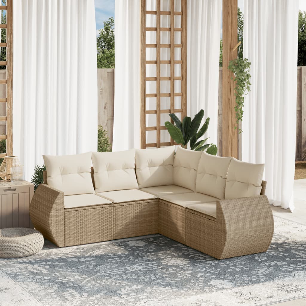 5-delige Loungeset met kussens poly rattan beige is nu te koop bij PeponiXL, paradijselijk wonen!