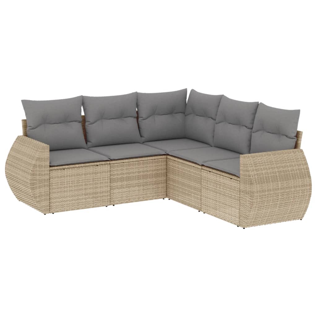 5-delige Loungeset met kussens poly rattan beige is nu te koop bij PeponiXL, paradijselijk wonen!