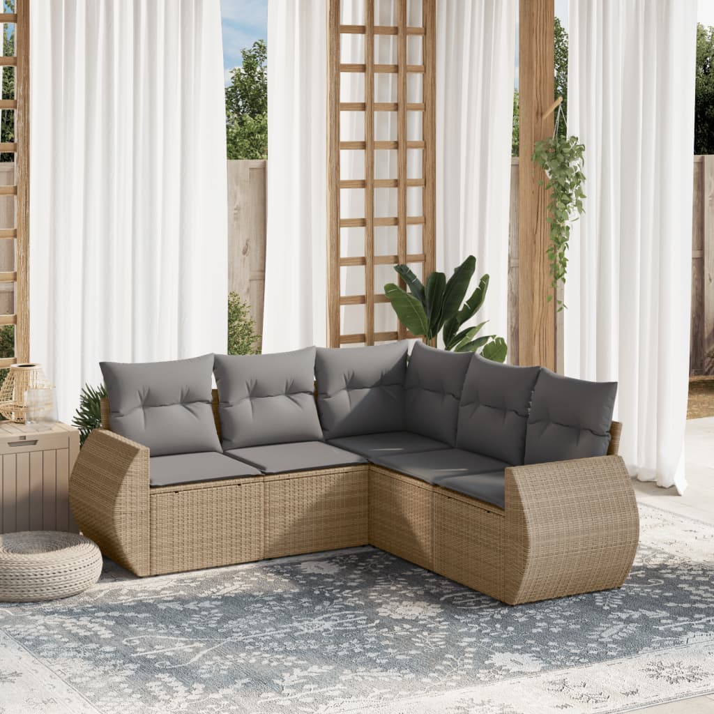 5-delige Loungeset met kussens poly rattan beige is nu te koop bij PeponiXL, paradijselijk wonen!