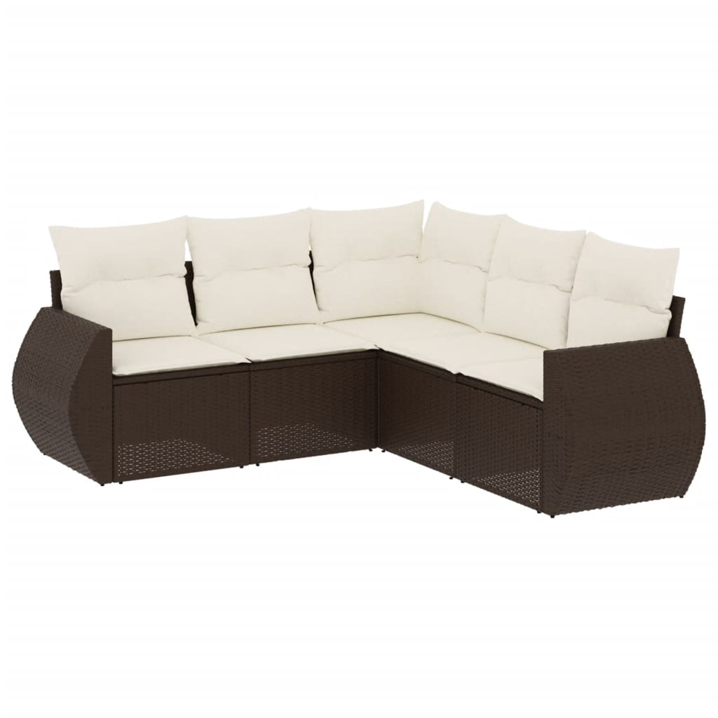 5-delige Loungeset met kussens poly rattan bruin is nu te koop bij PeponiXL, paradijselijk wonen!
