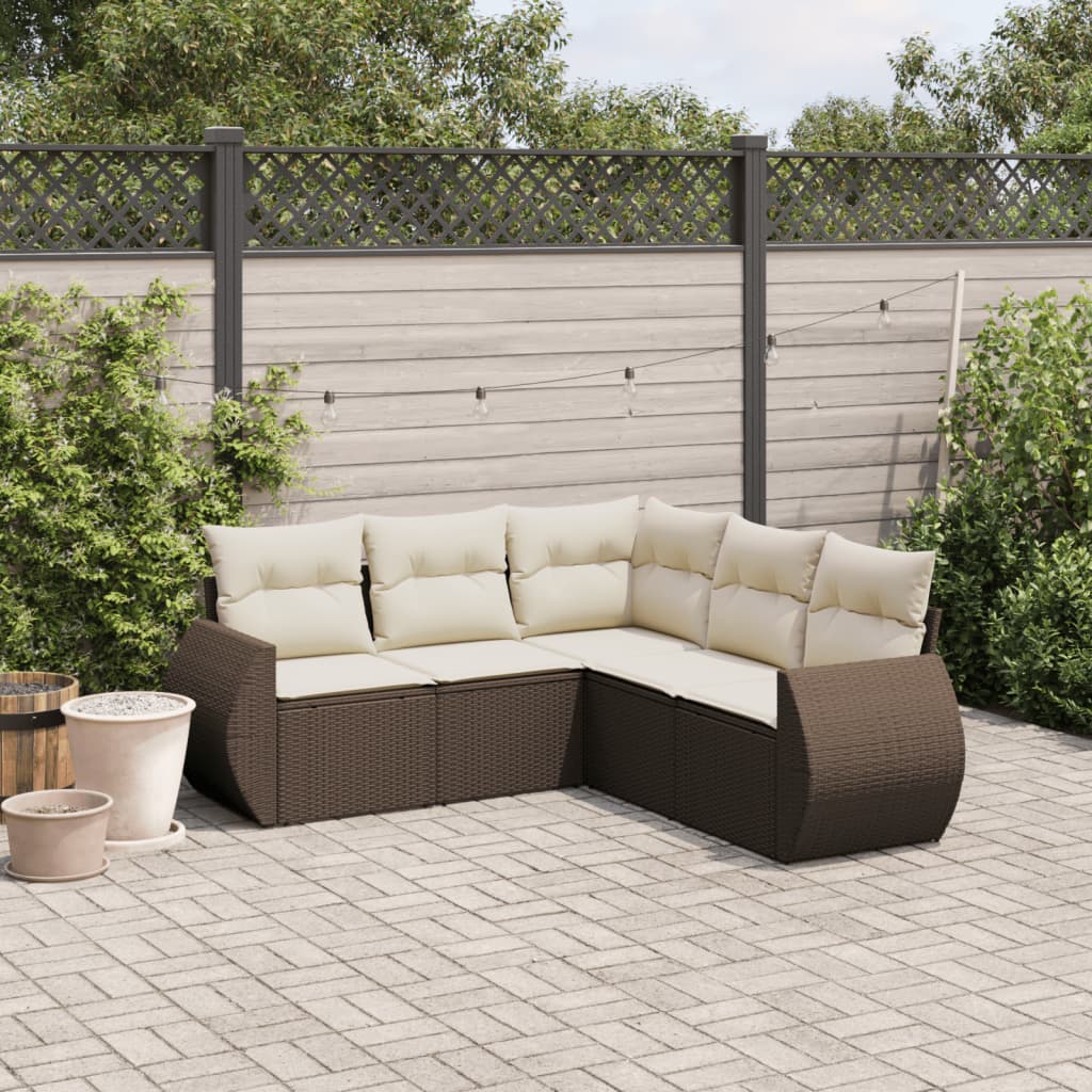 5-delige Loungeset met kussens poly rattan bruin is nu te koop bij PeponiXL, paradijselijk wonen!