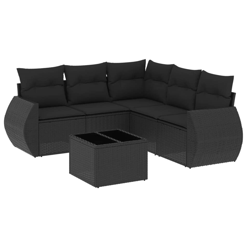 6-delige Loungeset met kussens poly rattan zwart is nu te koop bij PeponiXL, paradijselijk wonen!