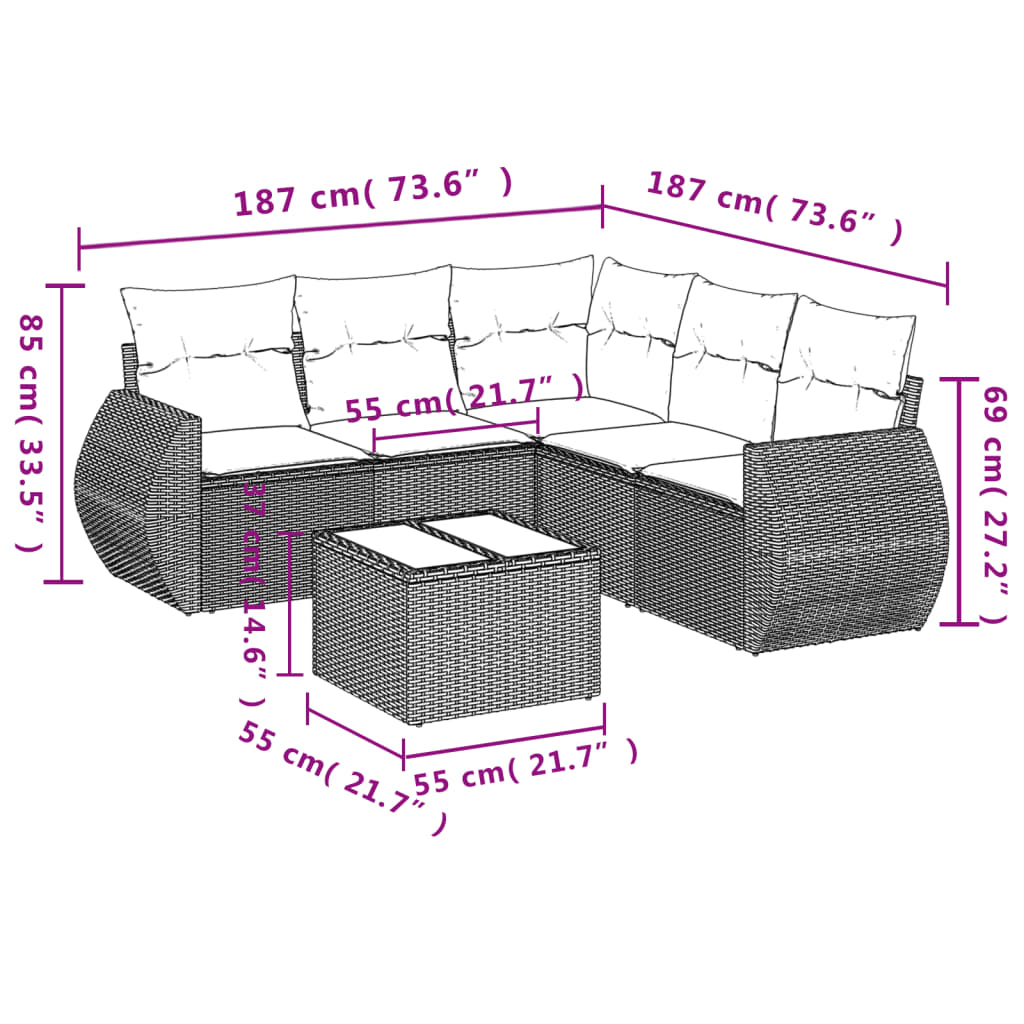 6-delige Loungeset met kussens poly rattan zwart is nu te koop bij PeponiXL, paradijselijk wonen!