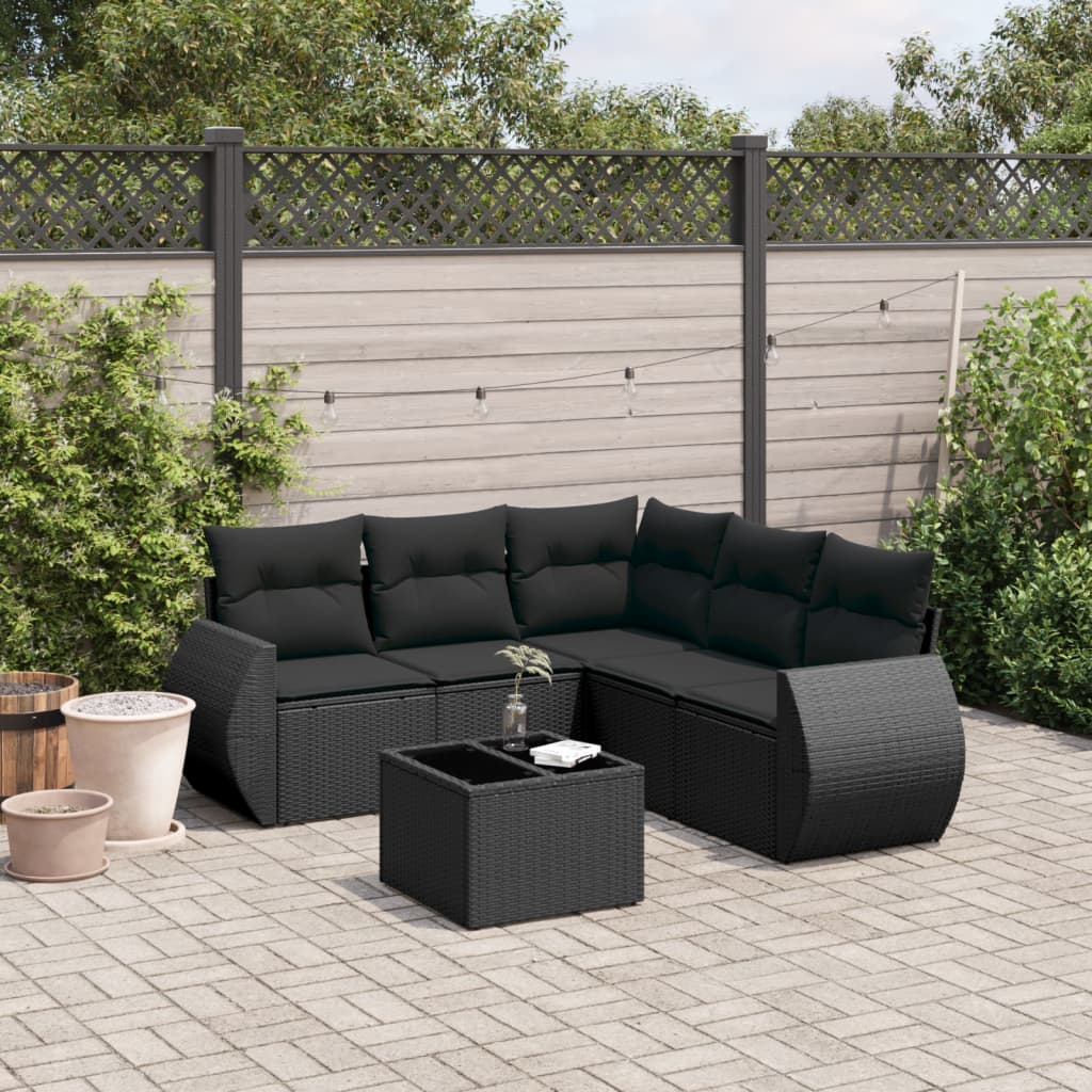6-delige Loungeset met kussens poly rattan zwart is nu te koop bij PeponiXL, paradijselijk wonen!