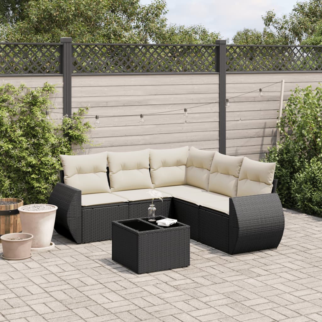 6-delige Loungeset met kussens poly rattan zwart is nu te koop bij PeponiXL, paradijselijk wonen!