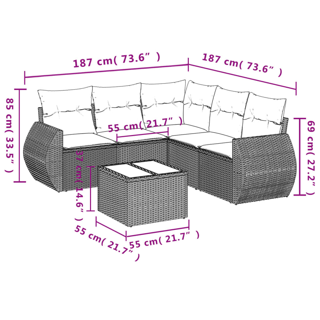 6-delige Loungeset met kussens poly rattan beige is nu te koop bij PeponiXL, paradijselijk wonen!
