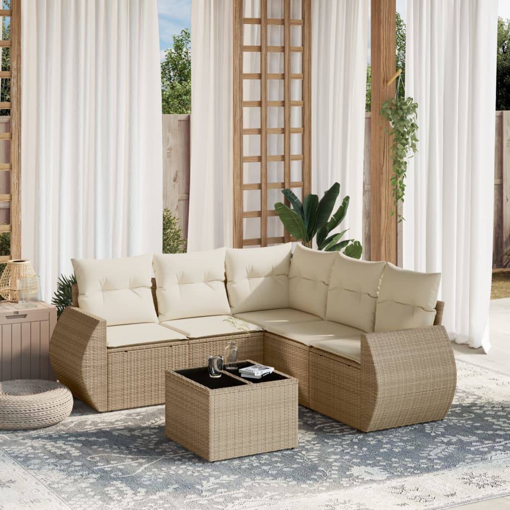 6-delige Loungeset met kussens poly rattan beige is nu te koop bij PeponiXL, paradijselijk wonen!