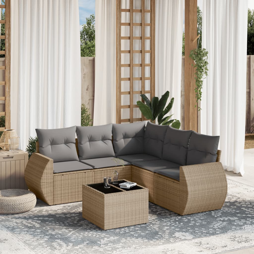 6-delige Loungeset met kussens poly rattan beige is nu te koop bij PeponiXL, paradijselijk wonen!