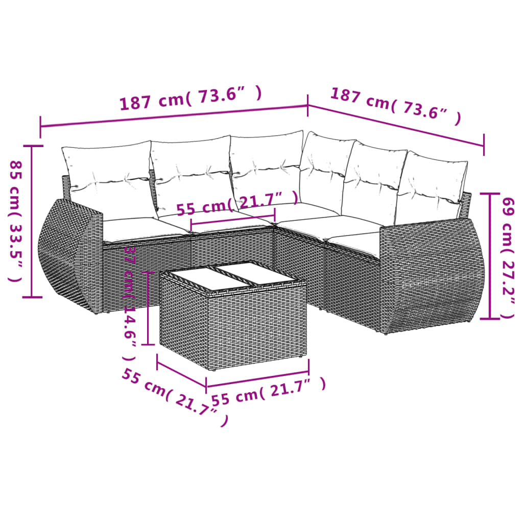 6-delige Loungeset met kussens poly rattan lichtgrijs is nu te koop bij PeponiXL, paradijselijk wonen!