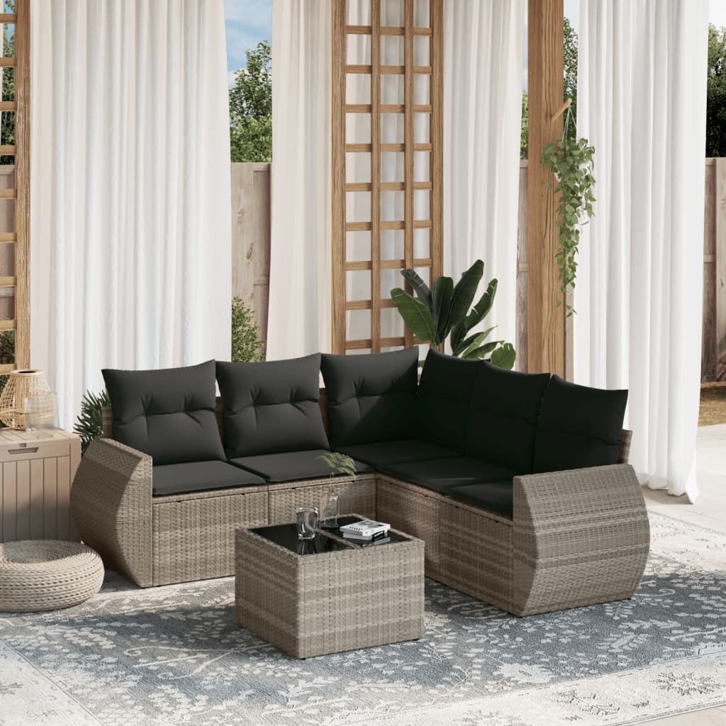 6-delige Loungeset met kussens poly rattan lichtgrijs is nu te koop bij PeponiXL, paradijselijk wonen!