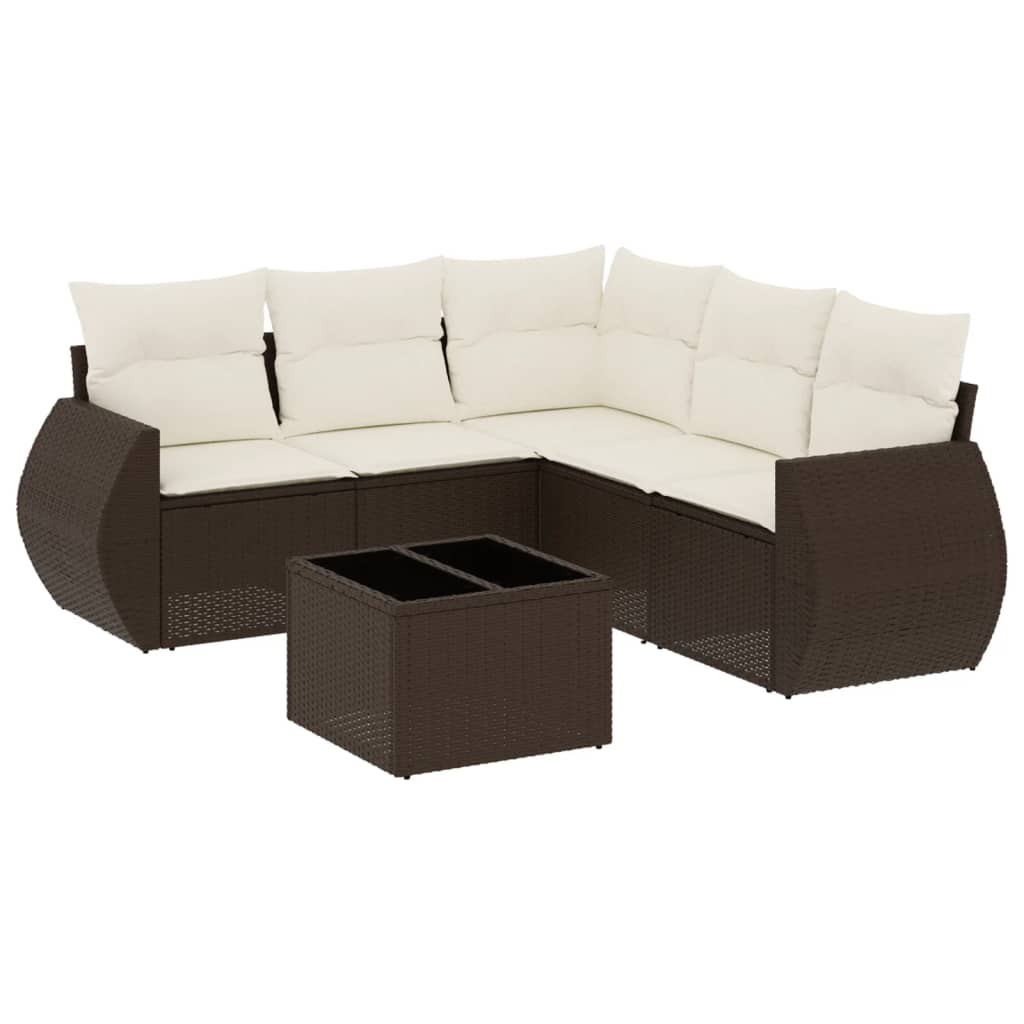 6-delige Loungeset met kussens poly rattan bruin is nu te koop bij PeponiXL, paradijselijk wonen!